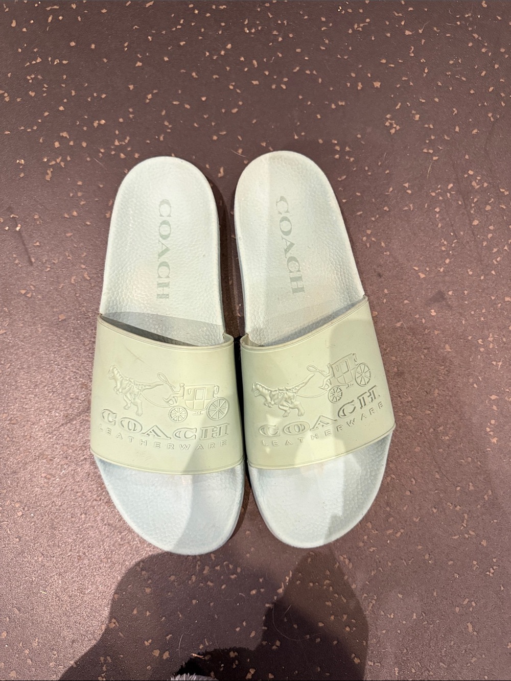 Coach Mint Green Embossed Logo Slide Sandals